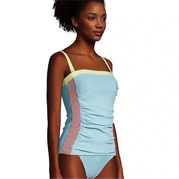 Lands' End Seer Sucker Striped Strapless Bandeau Tankini Top - Picture 1 of 10